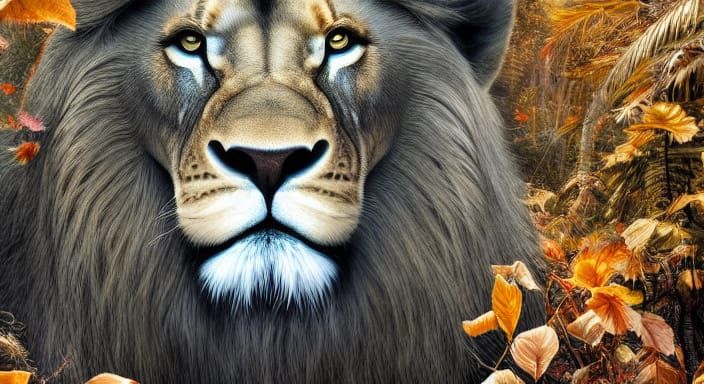 Surreal Lion Face Over Jungle in Monochrome