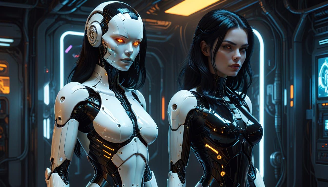 Female Cyborg Android in Cyberpunk Style Digital Art