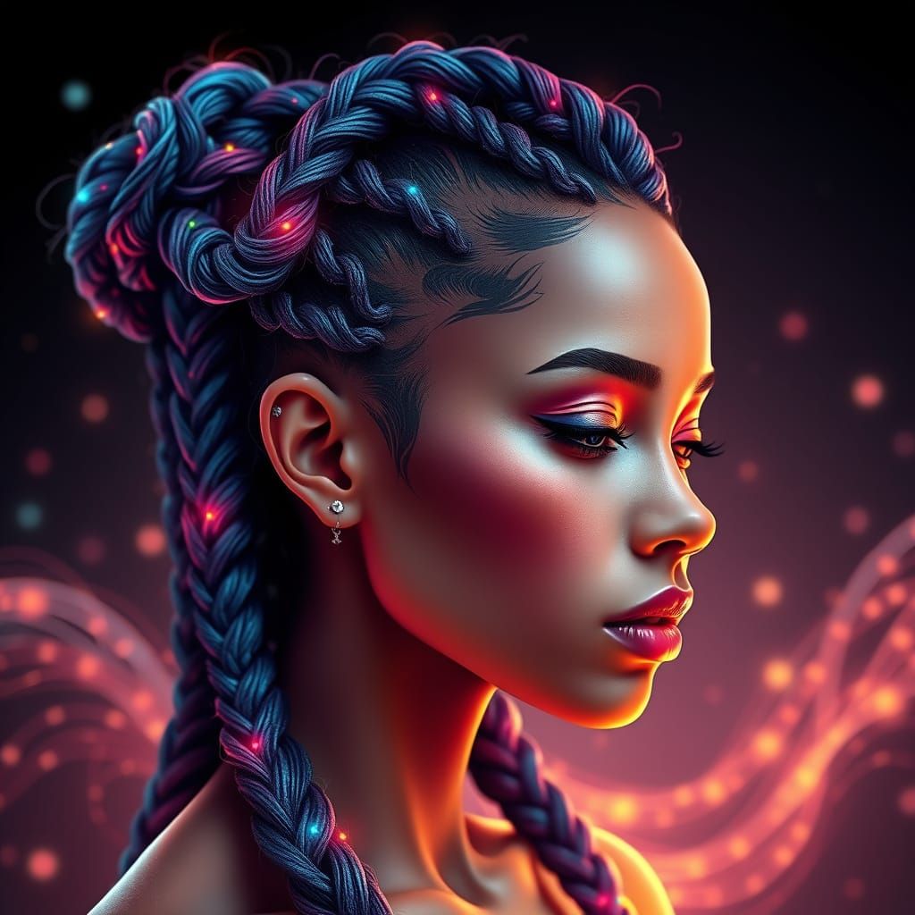 Futuristic Braids Woven with Glowing Fibers