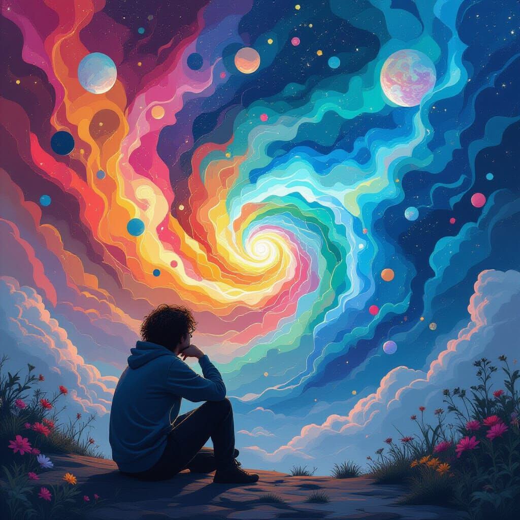 Pondering Existence in a Surreal Dreamscape