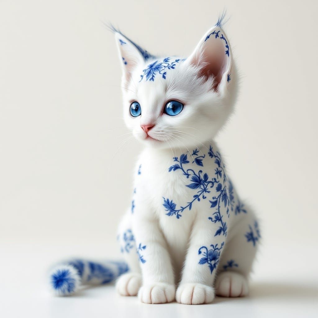 Ethereal Porcelain Kitten in Minimalist Realism
