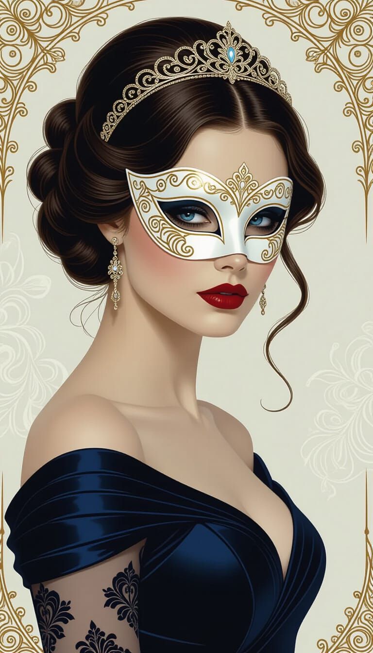 Woman in Mask: Biomechanical Art Deco Portrait