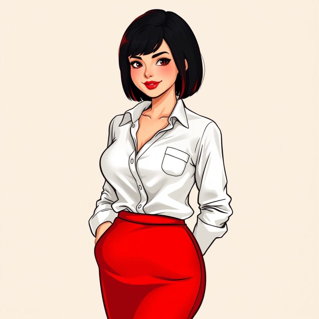 Elegant Woman in Chic, Art Nouveau-Inspired Fashion Attire