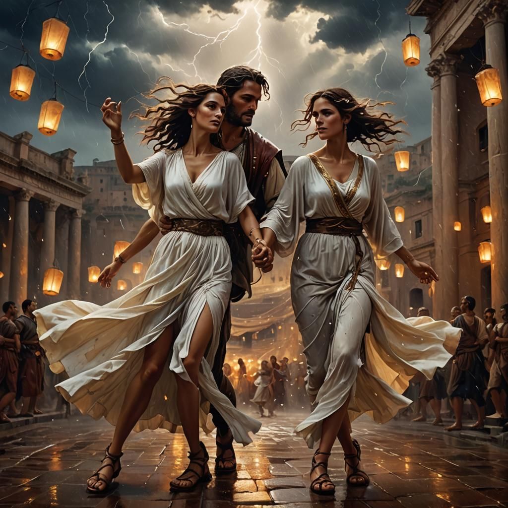 Couple Dancing in Stormy Ancient Rome: Concept Art
