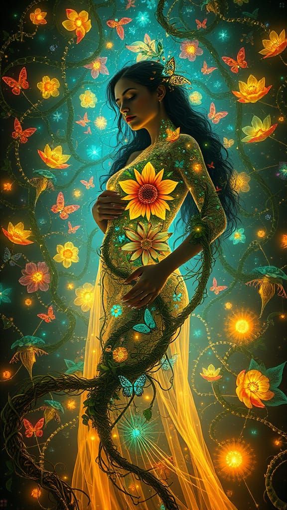 Dreamlike Mosaic of Light and Mythical Creatures