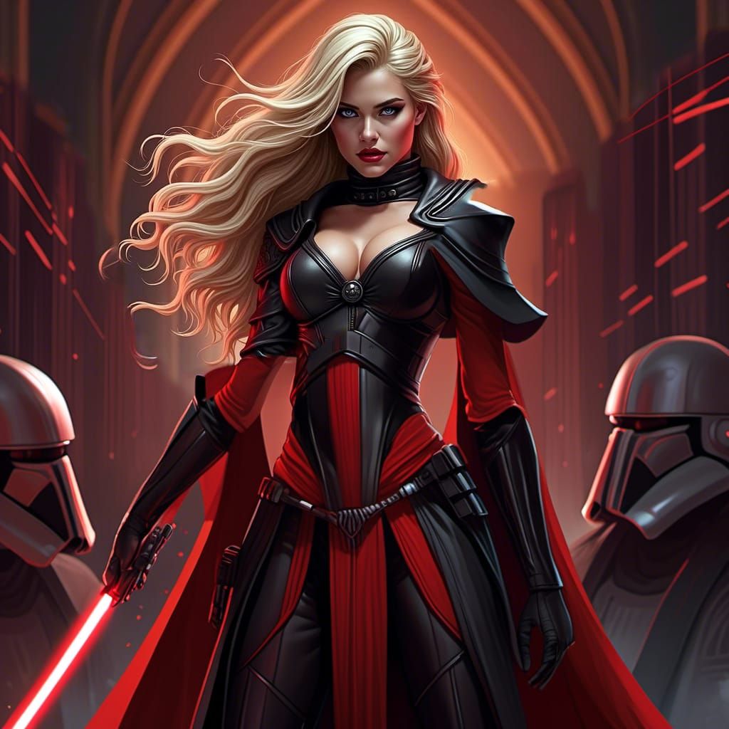Sith Apprentice Wields Lightsaber in Space Opera Portrait