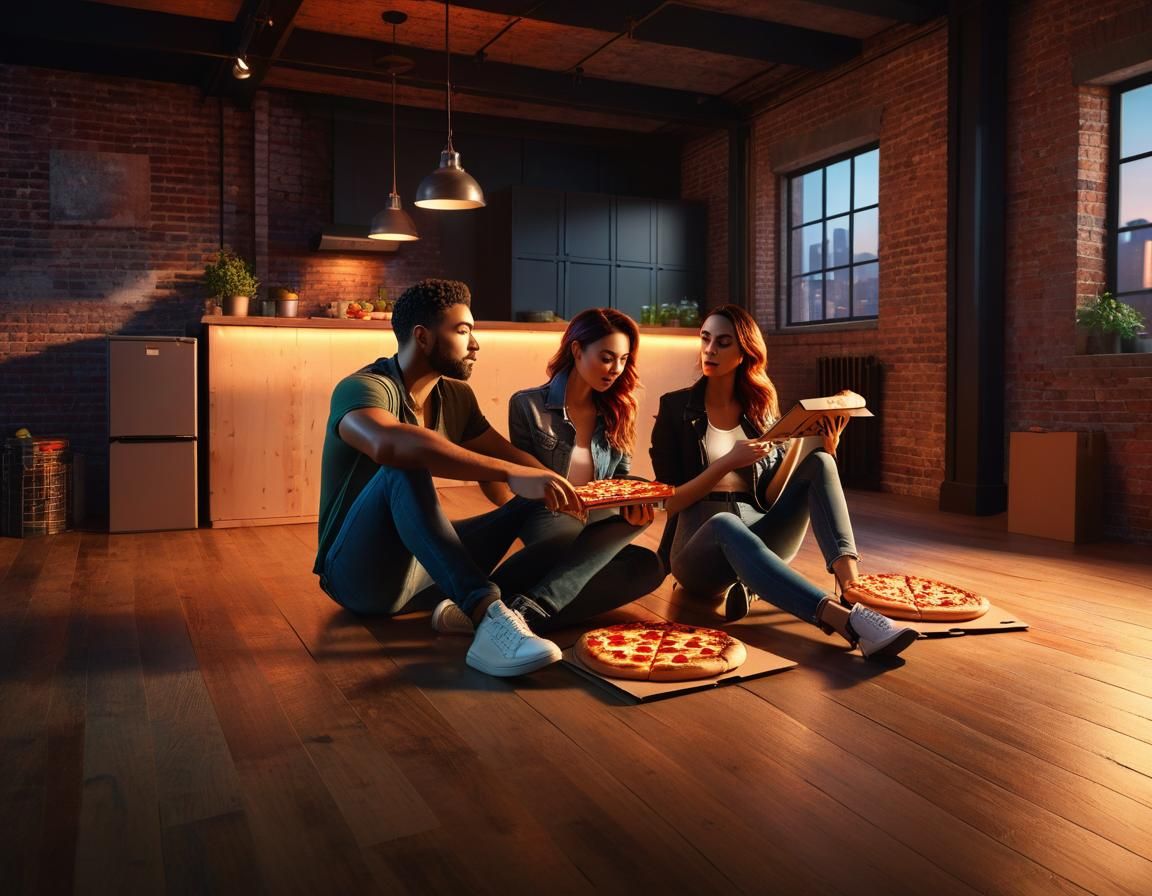 Couple Enjoying Pizza in Loft Apartment