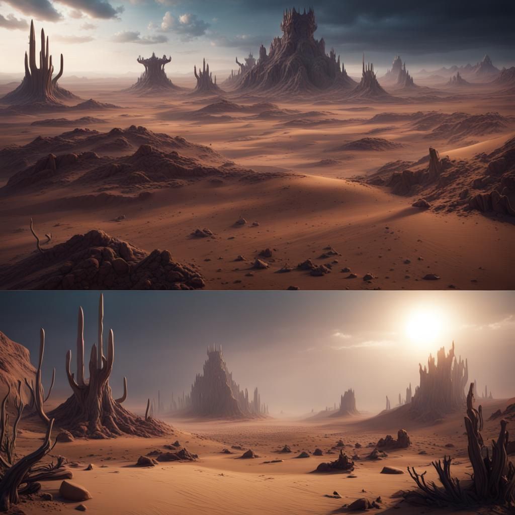 Dark Monsters in an Evil Desert Landscape
