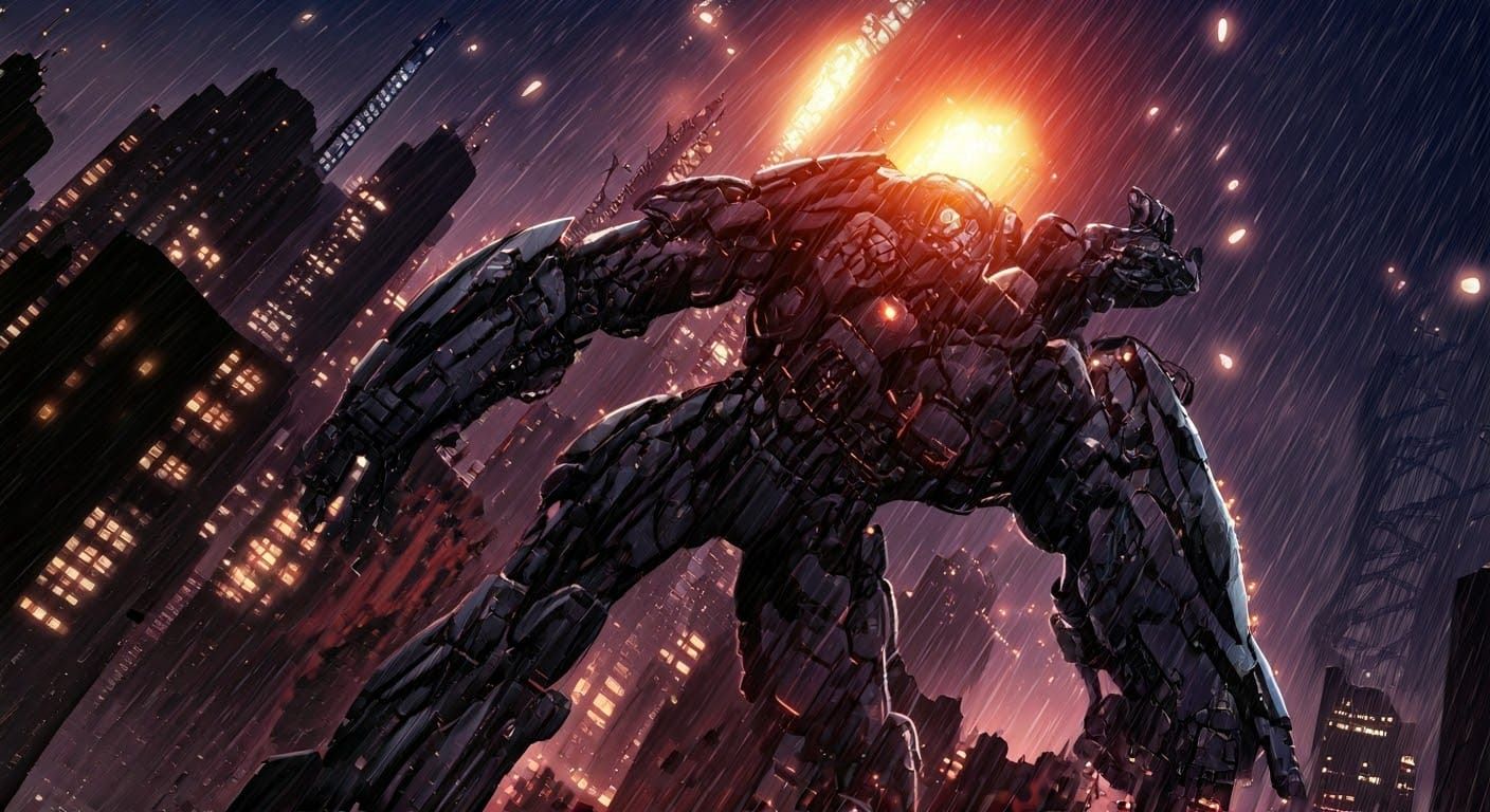 Epic Battle of Hero vs Robot in Vibrant, Hyperrealistic Comi...