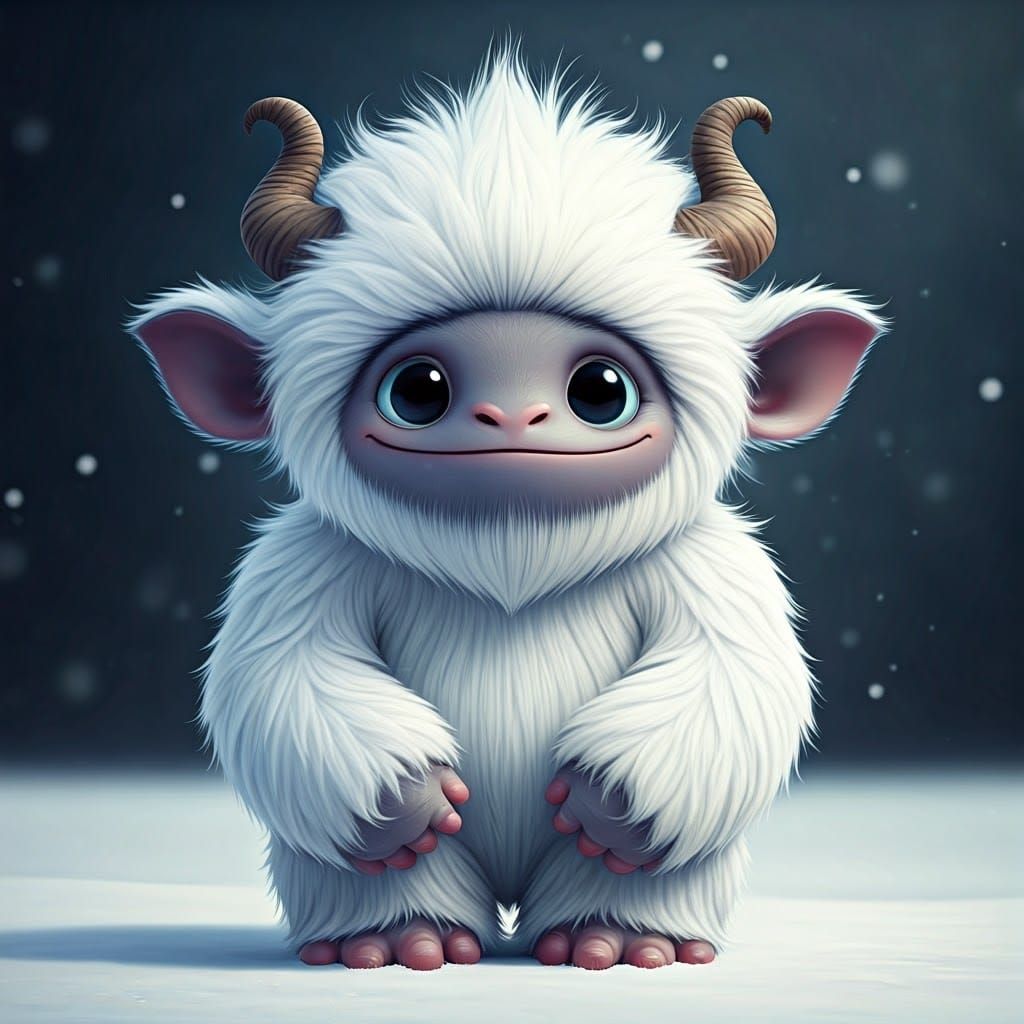 Adorable Yeti in Snowy Landscape: Fantasy Concept Art