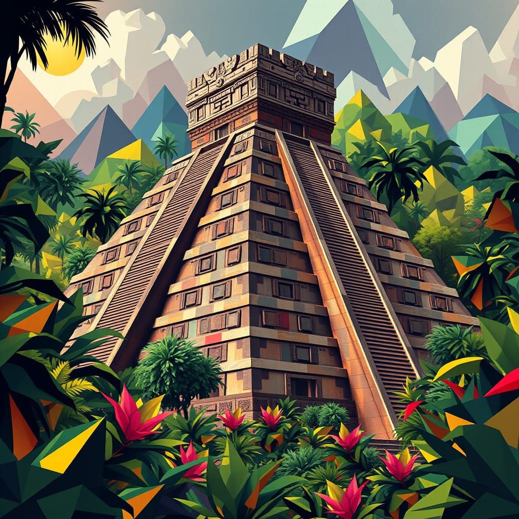 Ancient Mesoamerican Pyramid in Vibrant Jungle