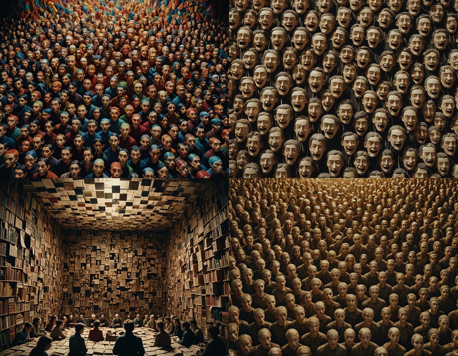 Woven Tapestry of Faces Suspended Mid-Air