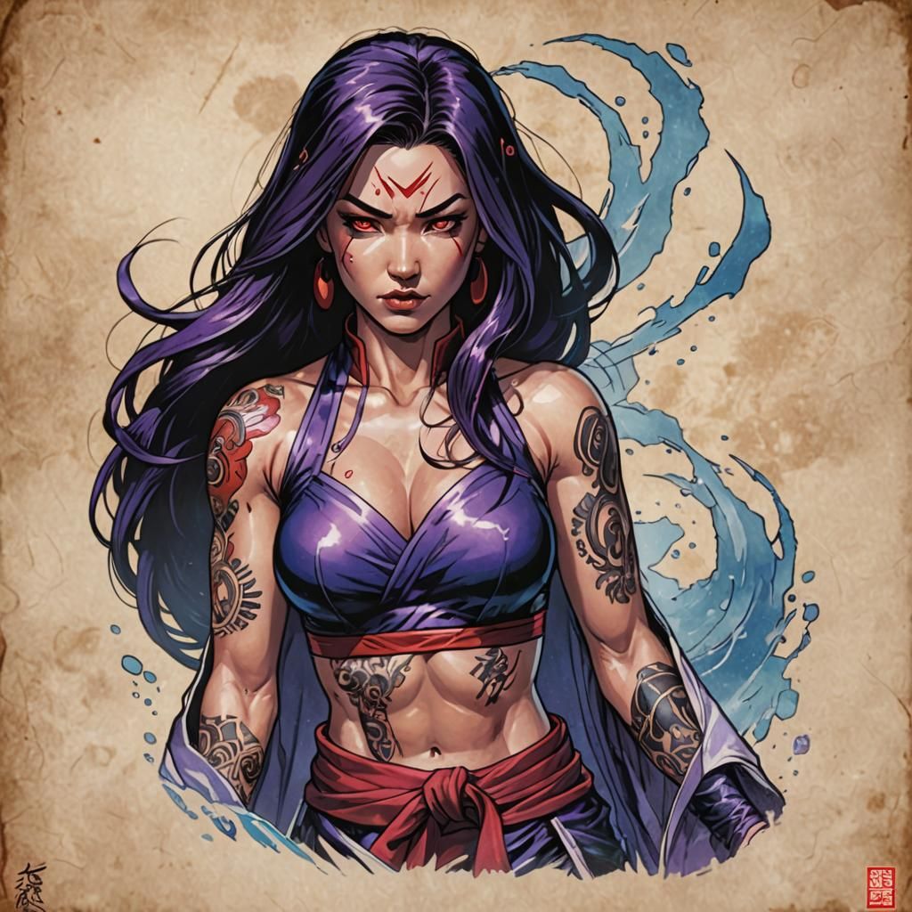 Psylocke Tattoo in Traditional Anime Style