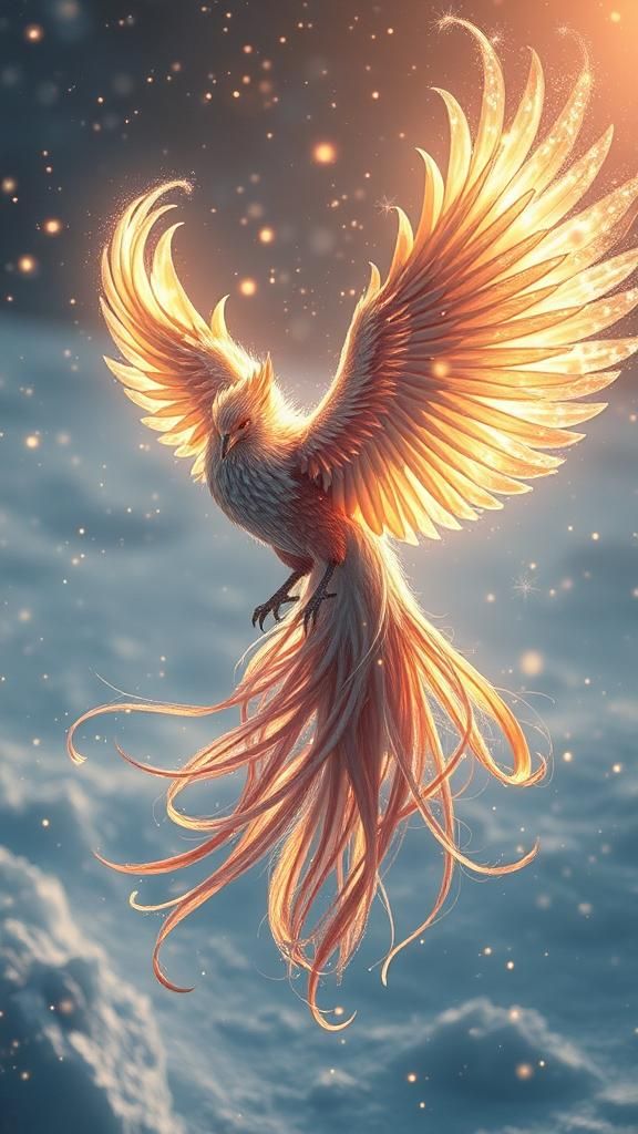 Ethereal Phoenix in Frozen Landscape