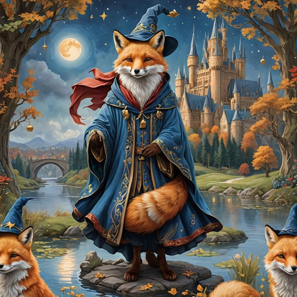 Red Fox Wizard by Hogwarts Lake, in Surreal Style
