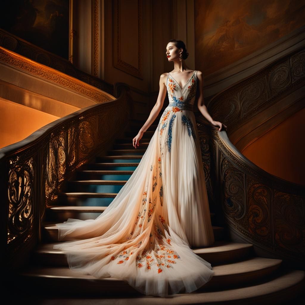 Elegant Woman in White Gown with Golden Light