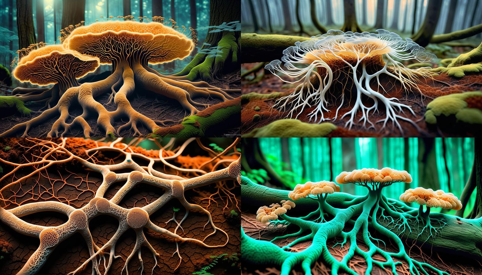 Fungal Hyphae and Tree Roots in Digital Art
