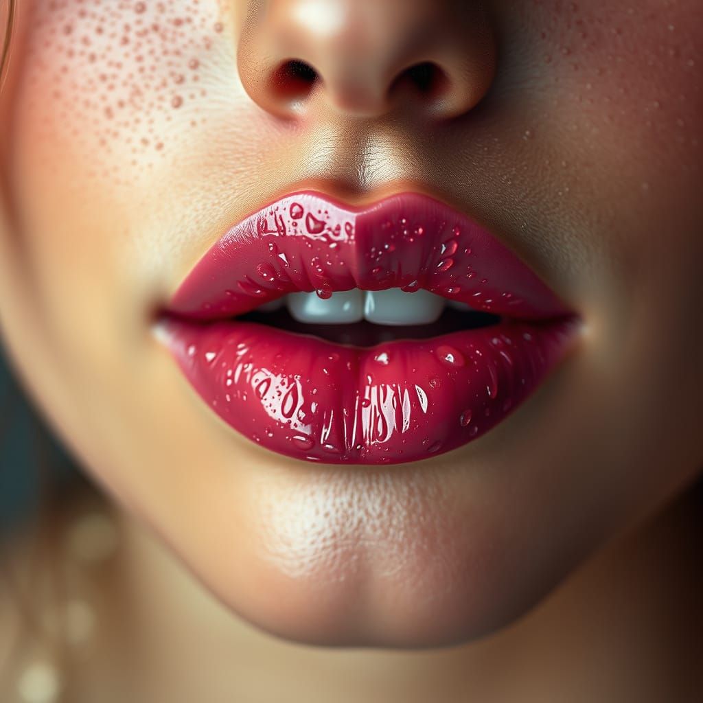 Macro Beauty Shot: Dewy Lips with Glossy Pink Lipstick