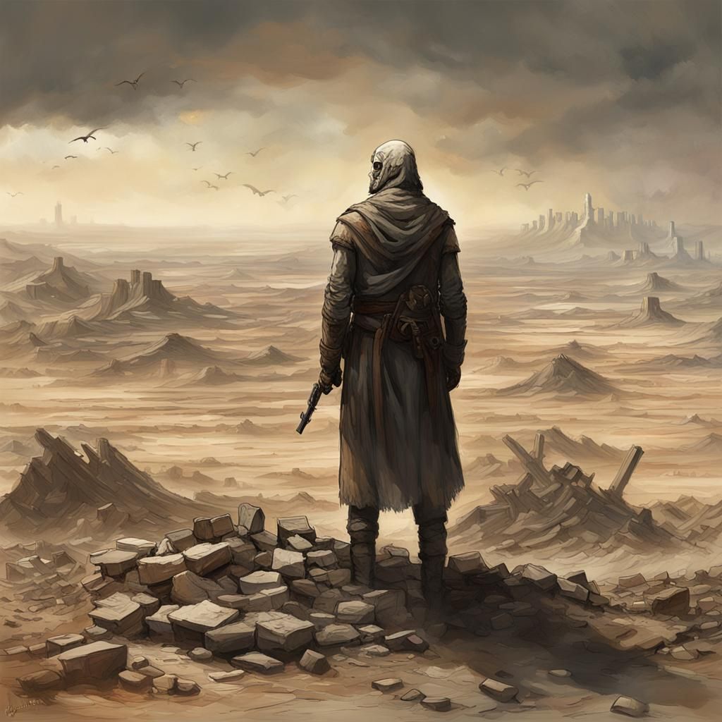 Post-Apocalyptic Survivor Gazes Upon Barren Wasteland