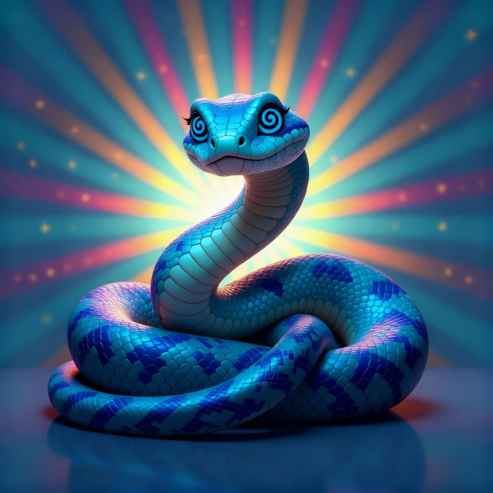 Hypnotized Indian Rock Python in Pixar Style