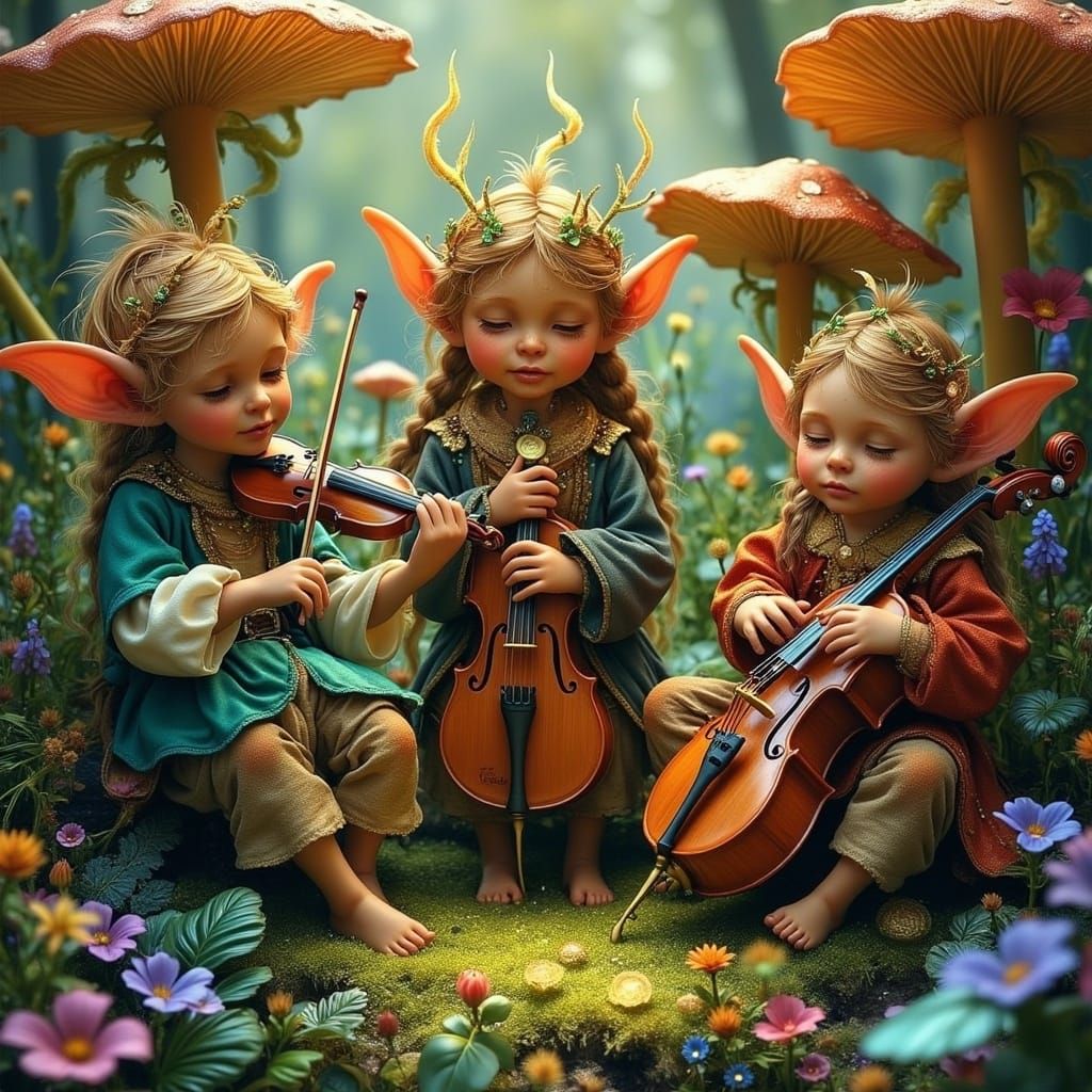 Fantasy Dwarves in Vibrant Forest Glade with Magical Flora