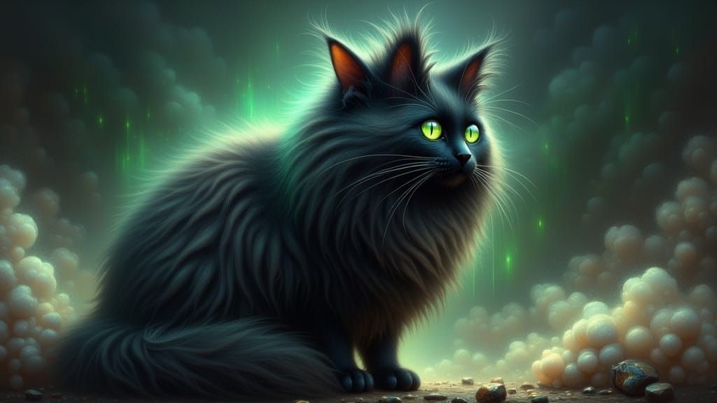Majestic Black Cat Defies Reality in a Surreal, Mystical Sce...
