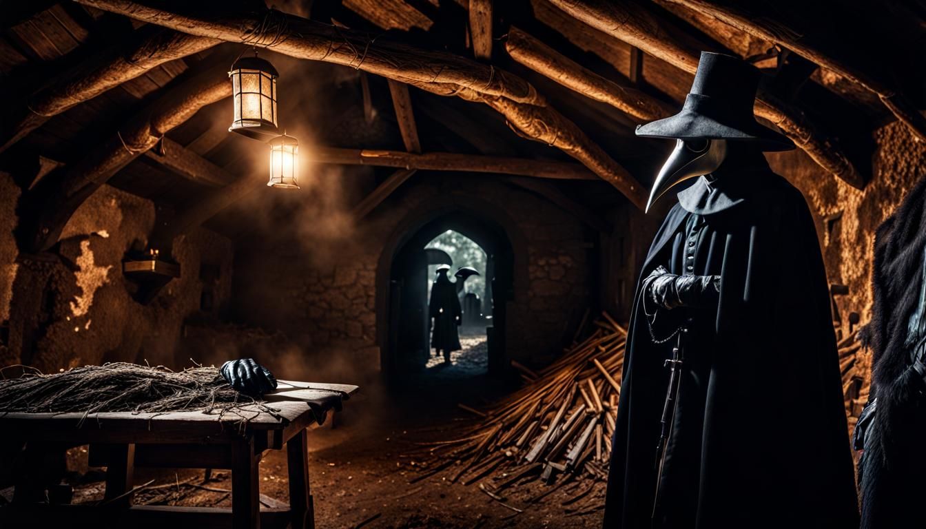 Plague Doctor Observing a Body in Dark Fantasy Art