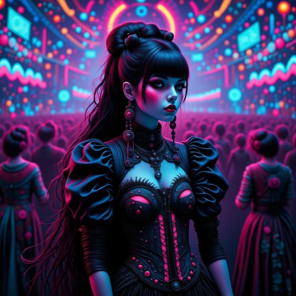 Whimsical Goth Punk Rave Dancer in Neon Blacklight