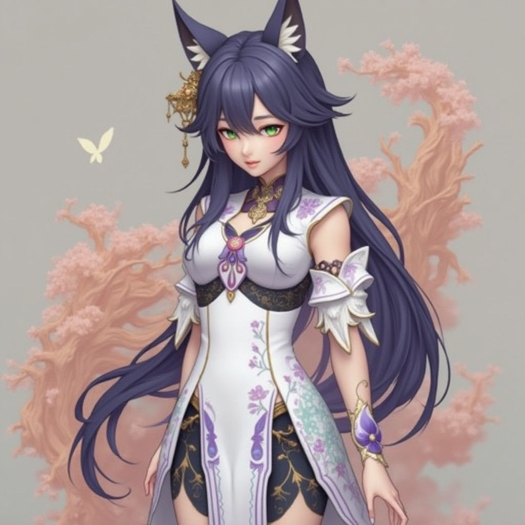 Anime Woman in East Asian Landscape, Digital Art