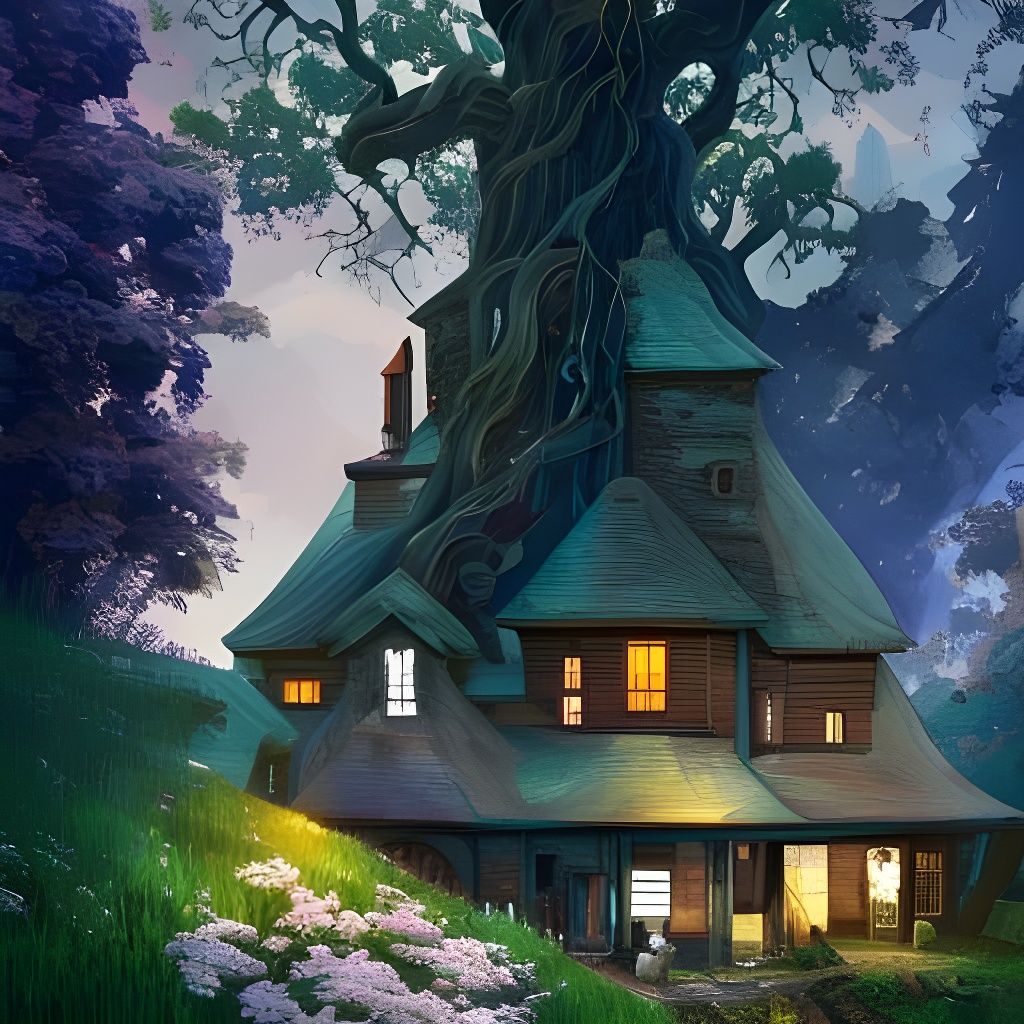 the farmhouse with the tree
