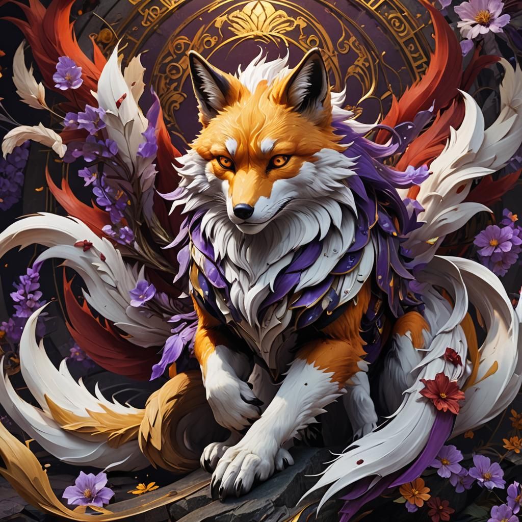 Nine-Tailed Fox in Dark Fantasy Style