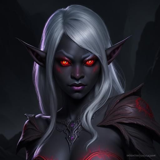 Drow Elf with Glowing Eyes, Hyperrealistic Concept Art
