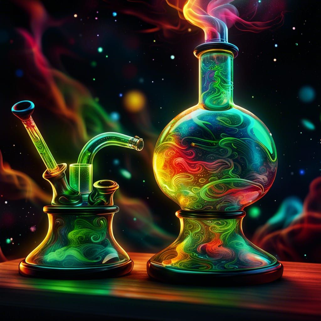 Psychedelic Bong Illustration in Holographic Style