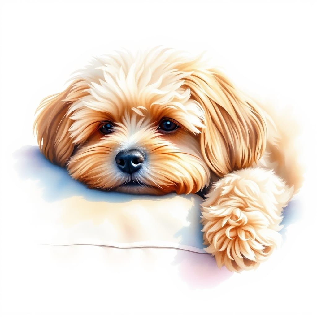 Watercolor Cavapoo Dog on Cozy Cushion
