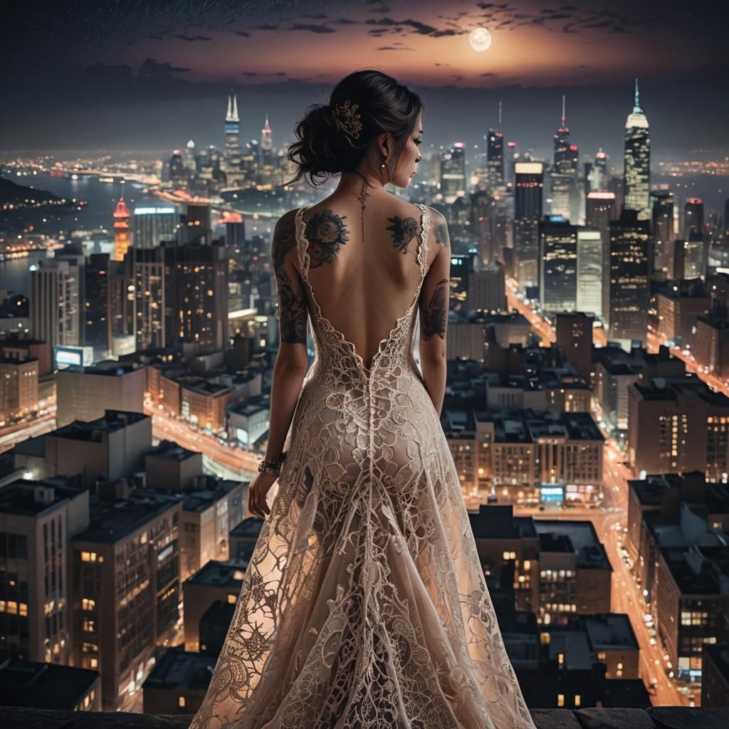 Woman's Silhouette Overlooking City at Night