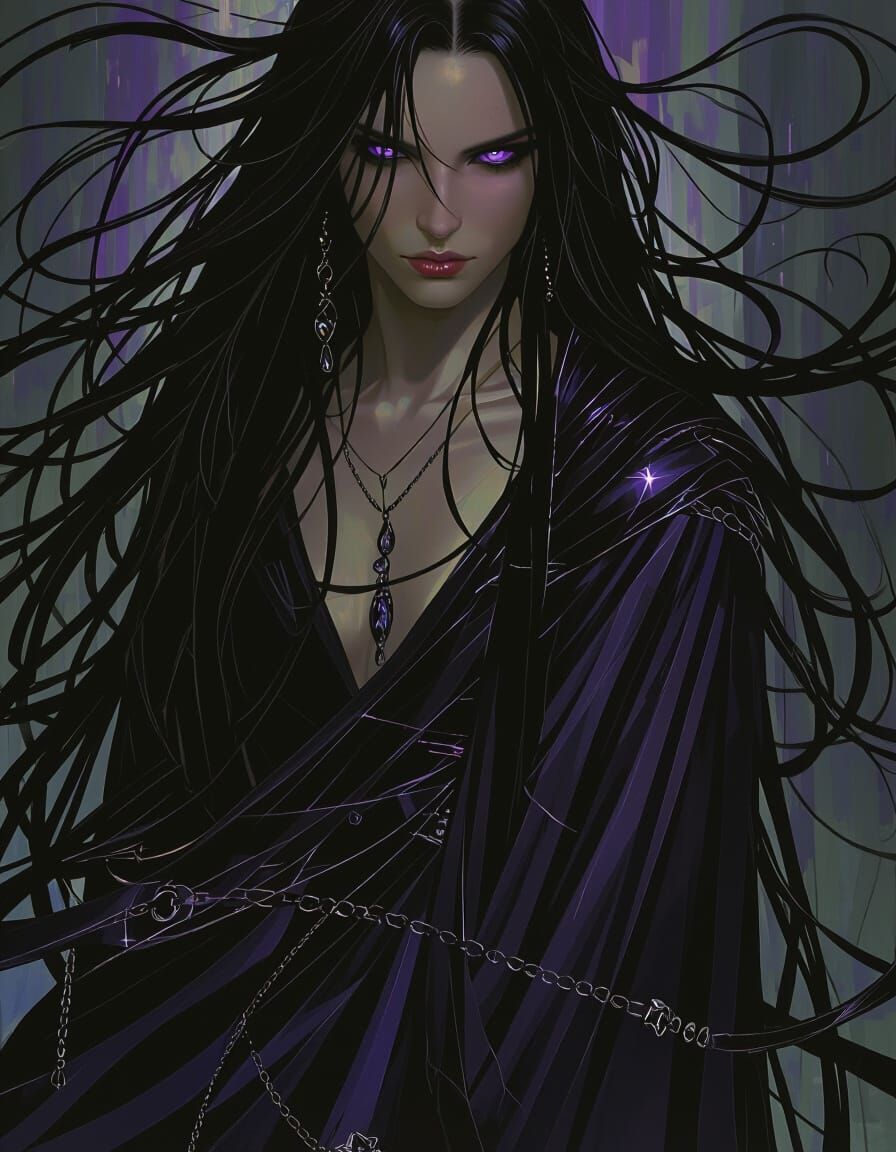 Princess Aelira Vaelmyrr with Shadow Hair and Violet Eyes