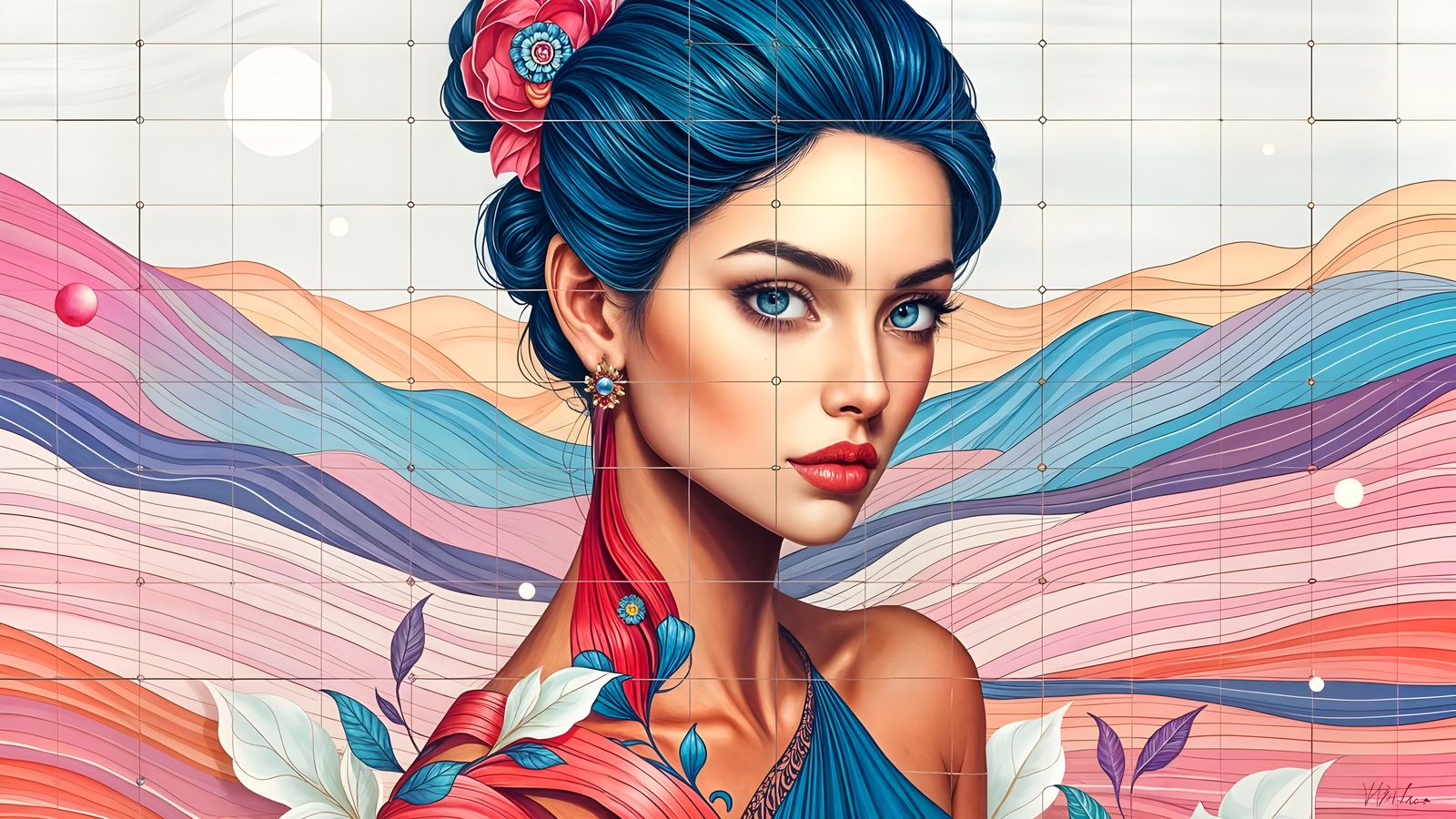 Digital Silk Painting of Whimsical Fantasy Goddess