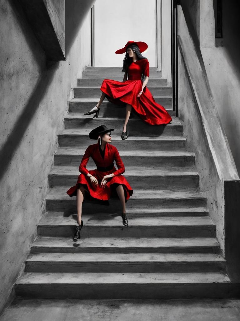 <lora:History Now and Then:1.0>
Oil painting capturing the view from the bottom of a textured concrete staircase, metal...