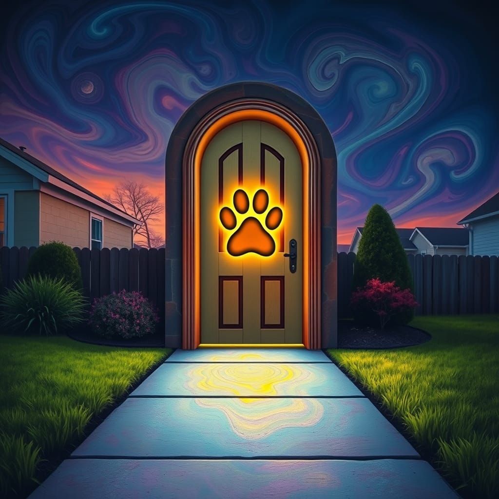 Surrealism. A glowing mystical door in the middle of a front...