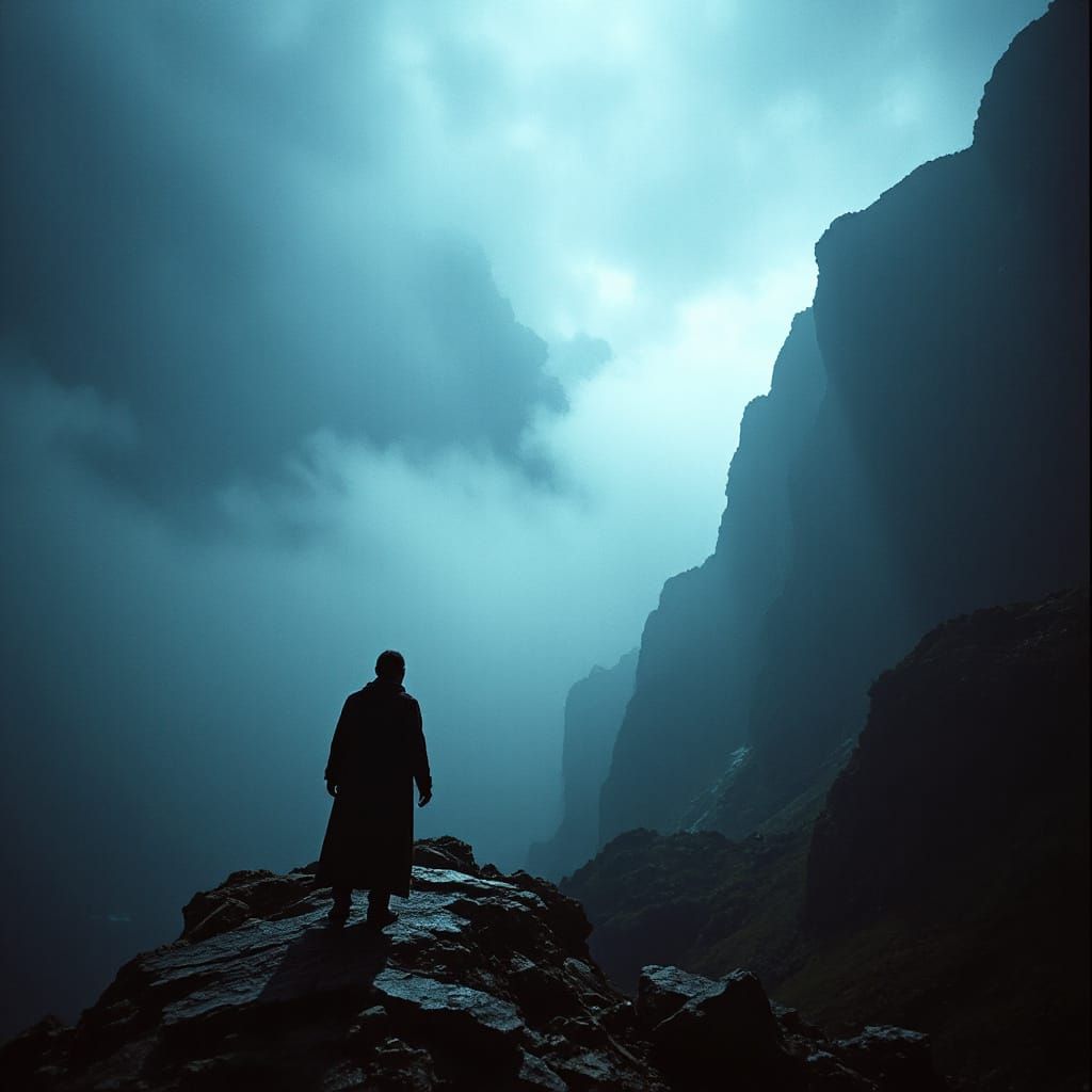 Mystical Figure in Dramatic, Cinematic Landscape