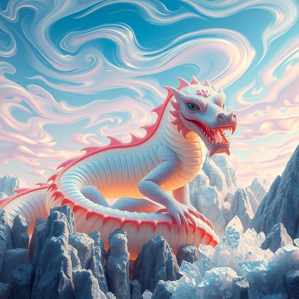 Gummy Dragon Coiled Around Rock Candy Mountains