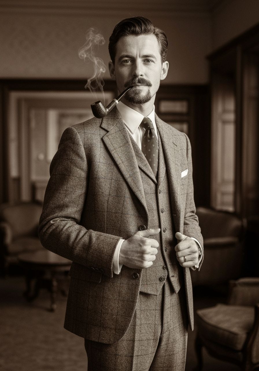 British Gentleman in Tweed Suit, 1950s Portrait