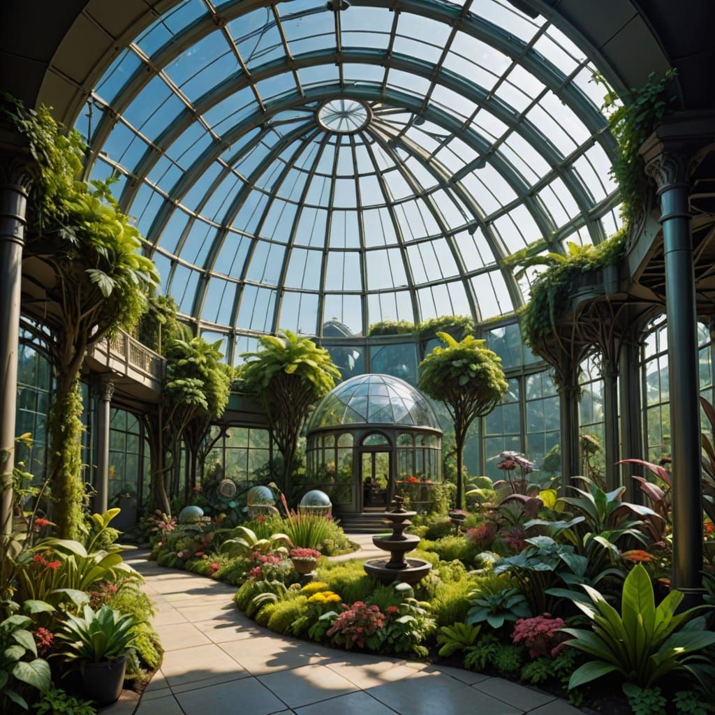 Giant glassdome gardens in sci fi  scenery