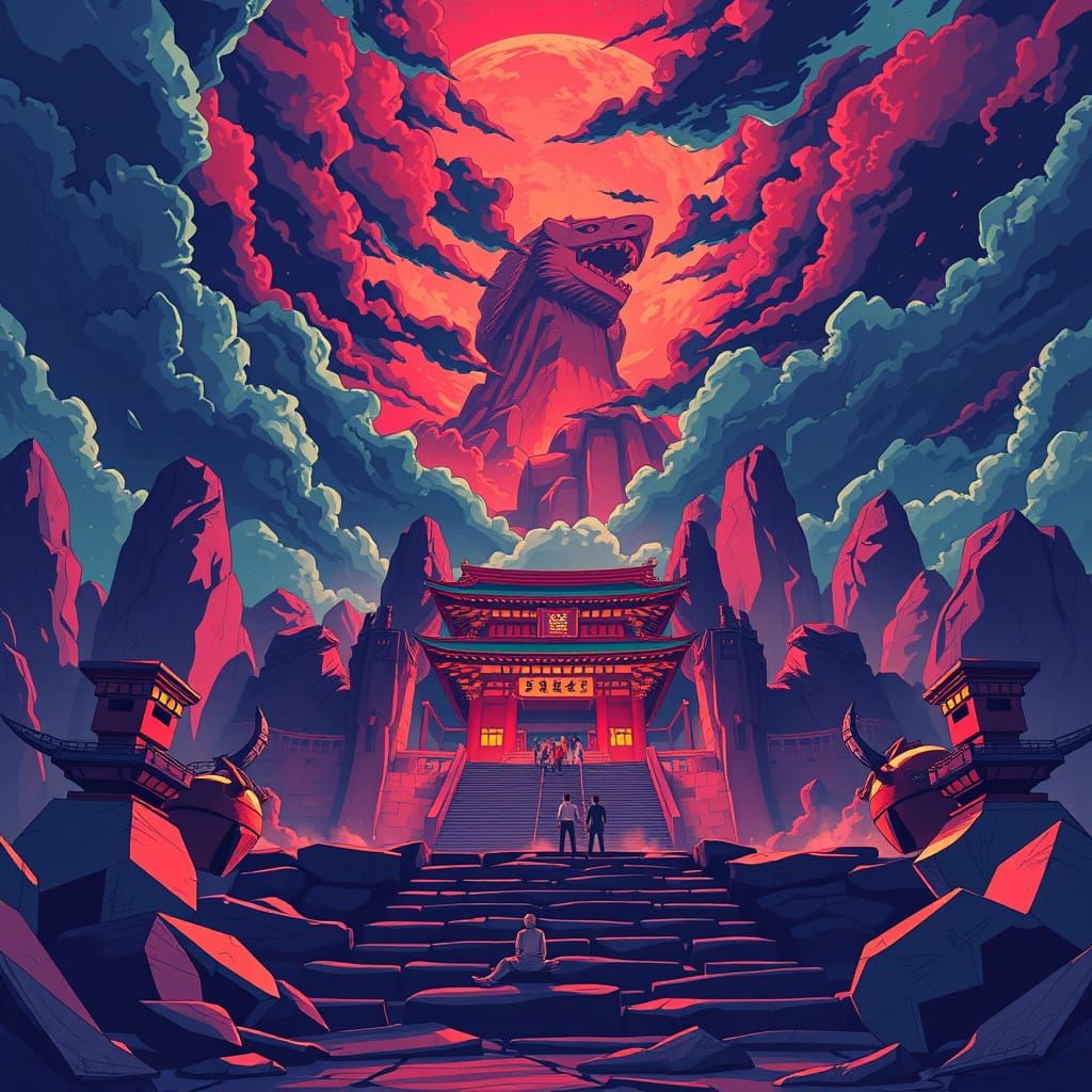 Anime-Inspired Masterpiece with Bold Lines and Deep Colors