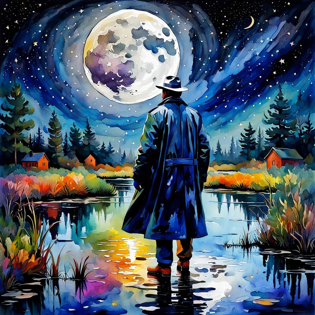 Abstract Swamp Detective Under Starry Night