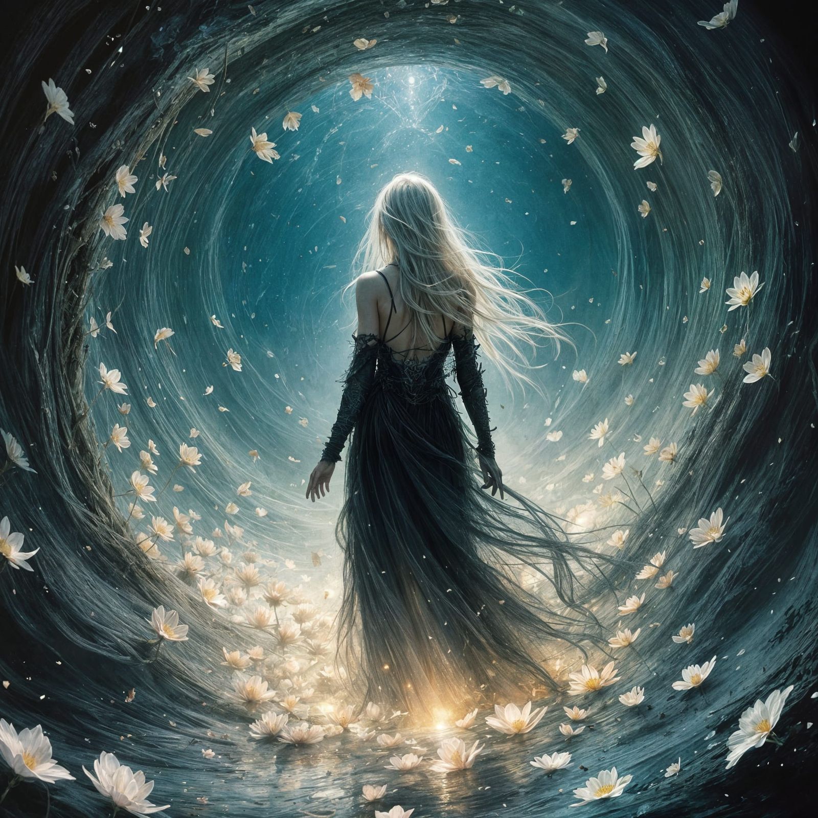 Female Wizard in Petal Vortex, Romanticism Style