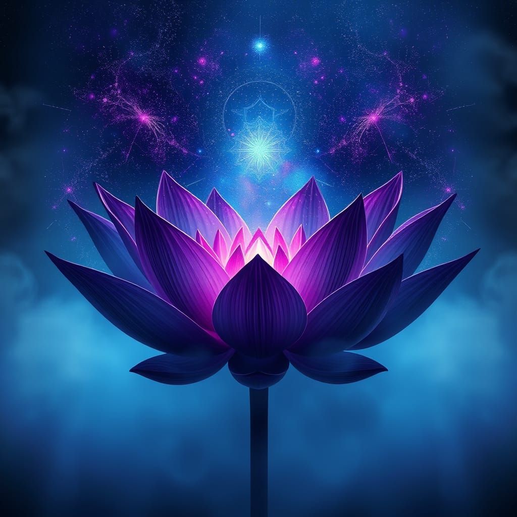 Cosmic Lotus Flower in Mist