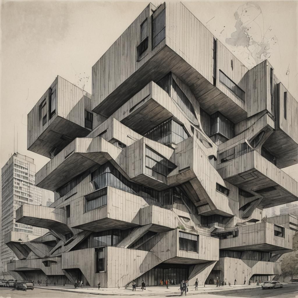 Brutalist Architecture Meets Zaha Hadid in Sketch