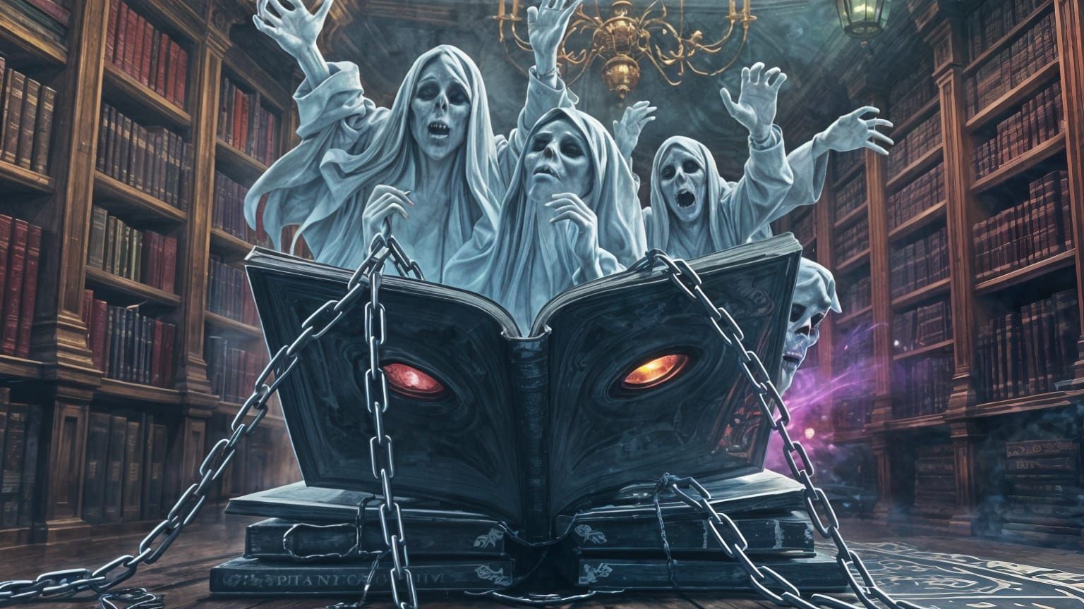 Ethereal Ghosts Rise in Haunted Library