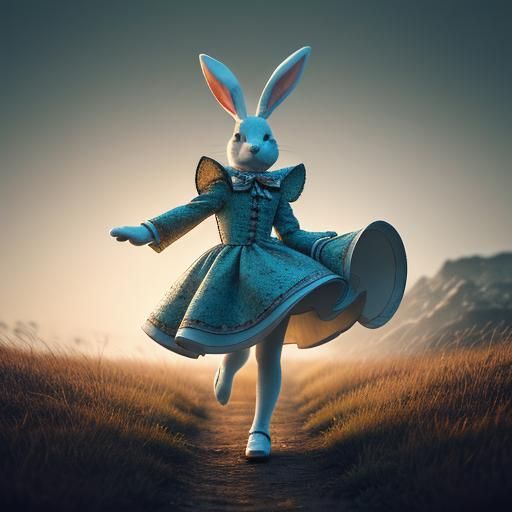 Hyperrealistic Easter Bunny Dances Down the Trail